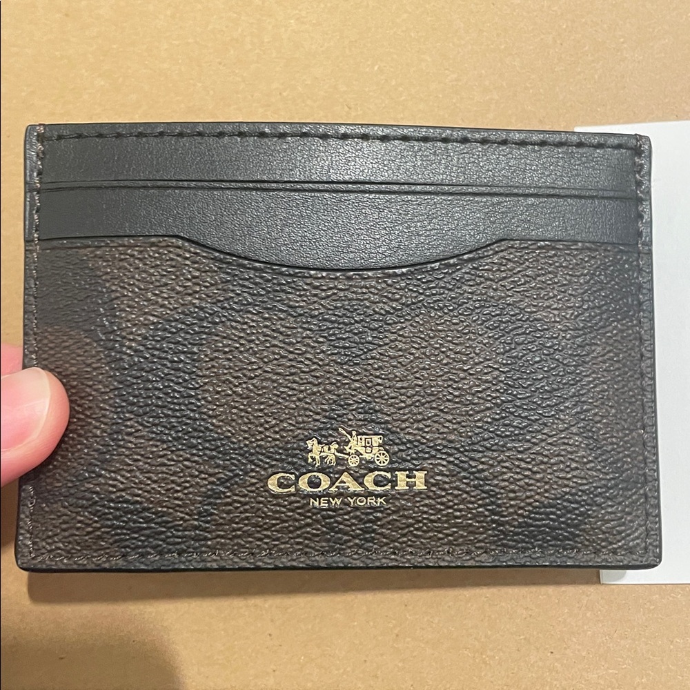 NEW Coach Signature Canvas Card Holder in Brown and Black - Picture 8 of 9